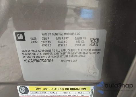 2012 Chevrolet Malibu 1Lt from USA, damaged, VIN 1G1ZC5E04CF300896